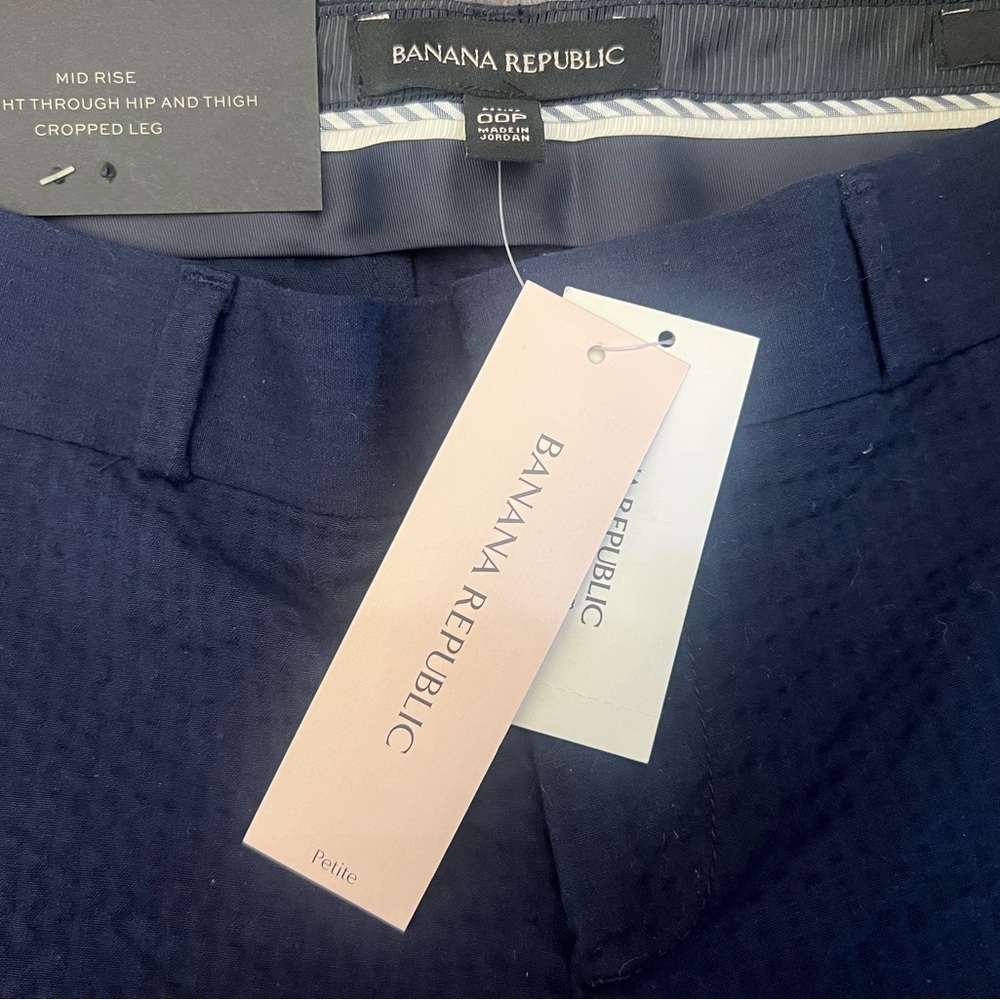 Banana Republic Avery Mid Rise Straight-Fit Cropped Pants Size 00P NWT Navy